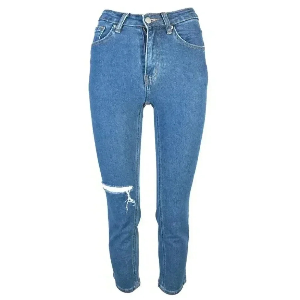 OAK + FORT High Rise Distressed Cropped Jeans Blue 25x26